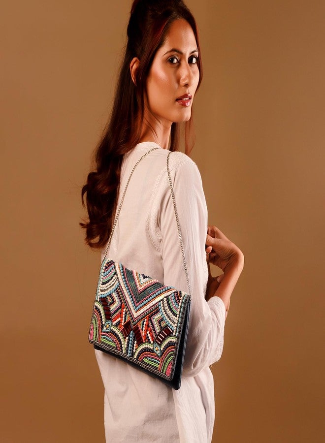 VOYLLA Boho Glam Beaded Party Clutch Bag For Women,Party,Wedding,Festive,Gift For Women & Girls - Image 3